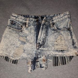 High distressed acid wash shorts